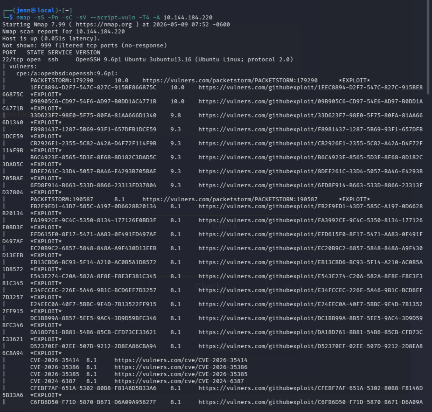 nmap detailed scan with vuln output